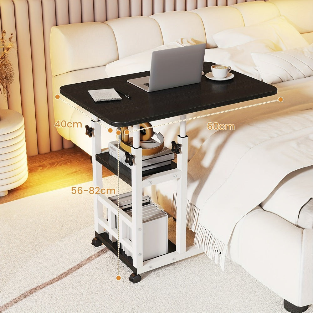 Escritorio Portátil de Madera Moderno con Altura Ajustable y Almacenamiento Multinivel - Estación de Trabajo para Hogar Ahorradora de Espacio con Ruedas, Soporte para Laptop y Función de Mesita de Noche Ideal para Trabajadores Remotos