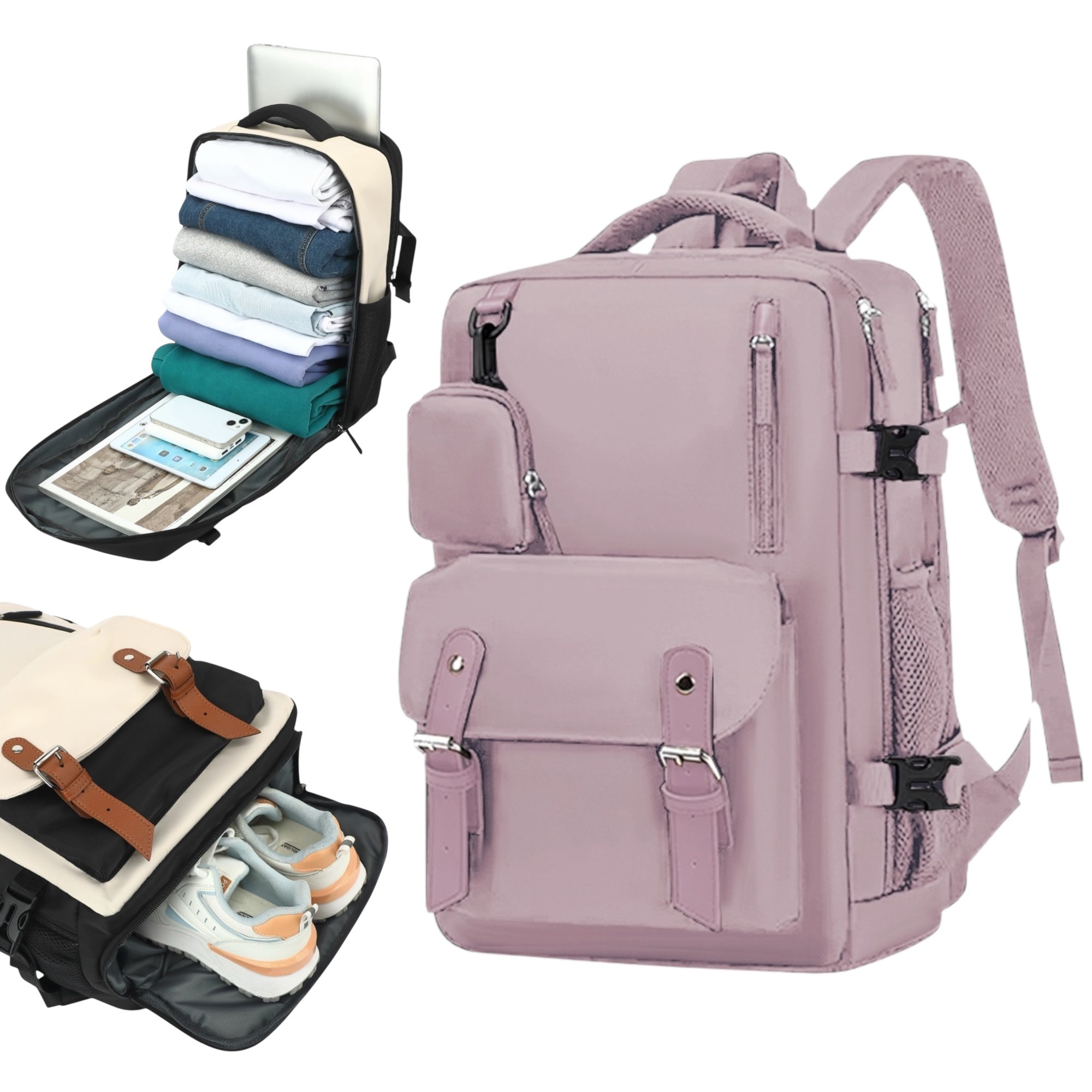 Mochila de Viaje para Cabina de Avion 43x30x18 para Vuelo Barato, Equipaje de Mano y Espaciosa con Compartimento para Zapatos y Mochila Antirrobo Multifuncional para Viajes (266)