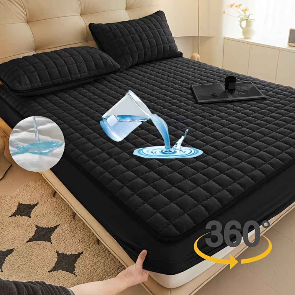 1 pieza Protector de colchón impermeable de alta calidad, sábana bajera ajustada, fabricada con tecnología de gofrado Soundwave, cubrecama suave y cómodo, lavable a máquina, apto para dormitorios, hoteles, residencias estudiantiles, fundas de almohada y r