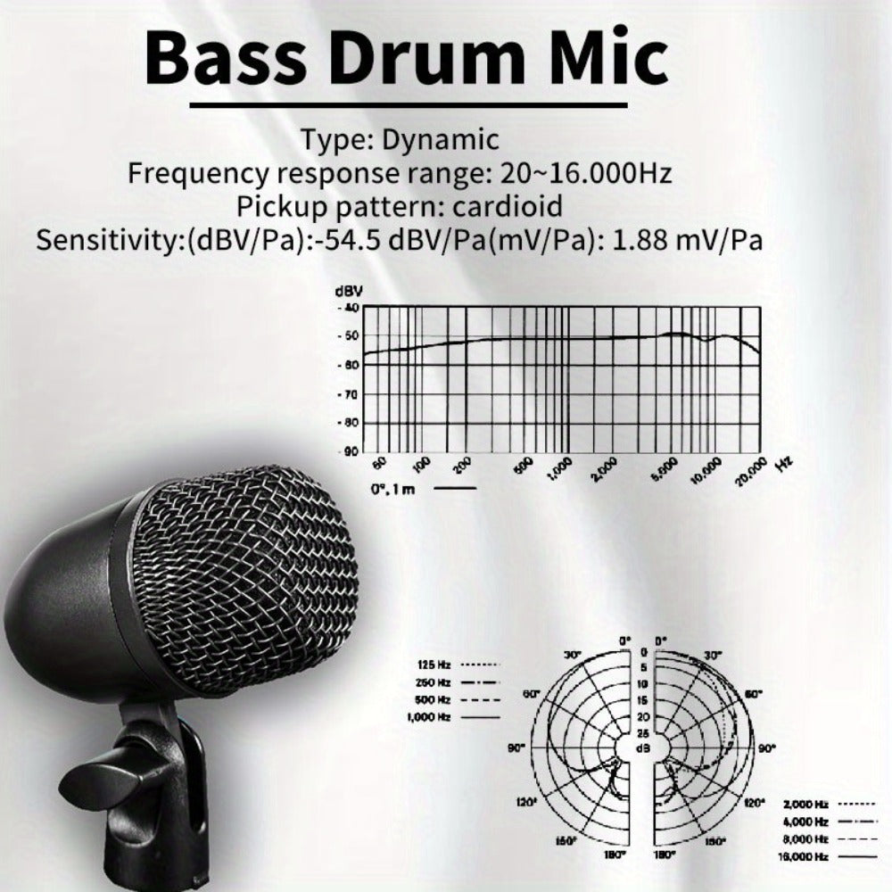 Juego de 7 micrófonos dinámicos de metal para batería - Adecuados para grabación profesional de batería con micrófonos para bombo, tom/snare y platillos, equipados con pinzas para micrófono