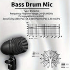 Juego de 7 micrófonos dinámicos de metal para batería - Adecuados para grabación profesional de batería con micrófonos para bombo, tom/snare y platillos, equipados con pinzas para micrófono