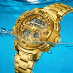 Reloj deportivo de lujo para hombre JOEFOX con doble pantalla - Esfera grande, luz nocturna LED, resistente al agua 3ATM, cronógrafo y alarma, reloj de pulsera estilo campo para hombre
