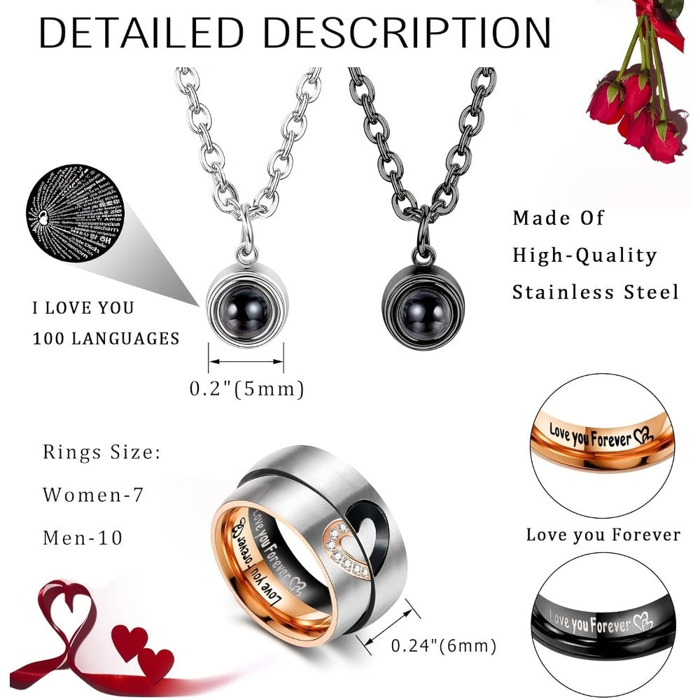 Collares a juego para parejas, collar con colgante para mujeres y hombres, anillos de compromiso a juego, juego de colgantes 316L 316L 316L 316L de acero inoxidable, collar para parejas para él y ella, regalo de joyería para el aniversario, San Valentín