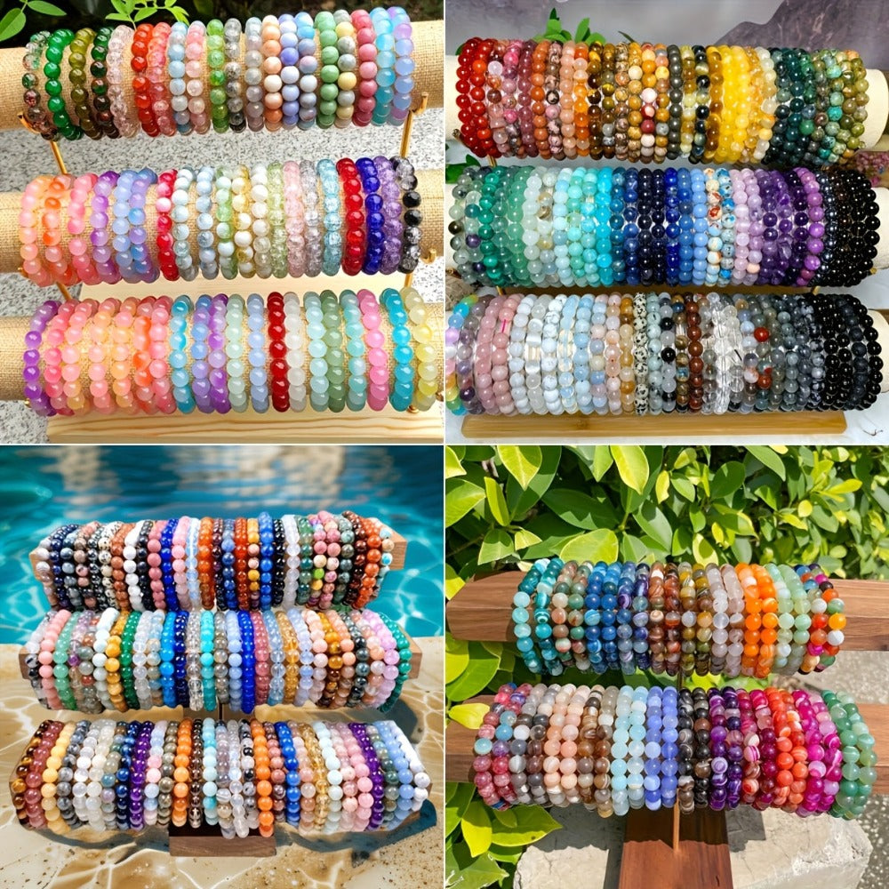Juego de 150 pulseras bohemias de imitación de jade de colores aleatorios, pulseras elásticas de cuentas craqueladas de colores mixtos para uso diario, trayectos, fiestas y San Valentín