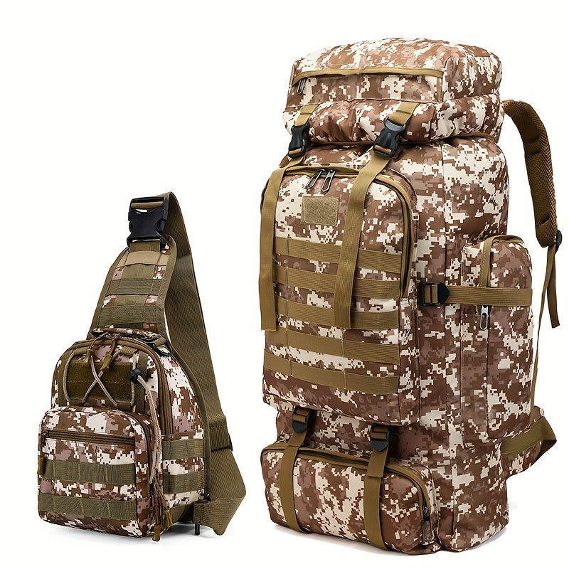 Un conjunto de dos piezas, una mochila para senderismo y montañismo
