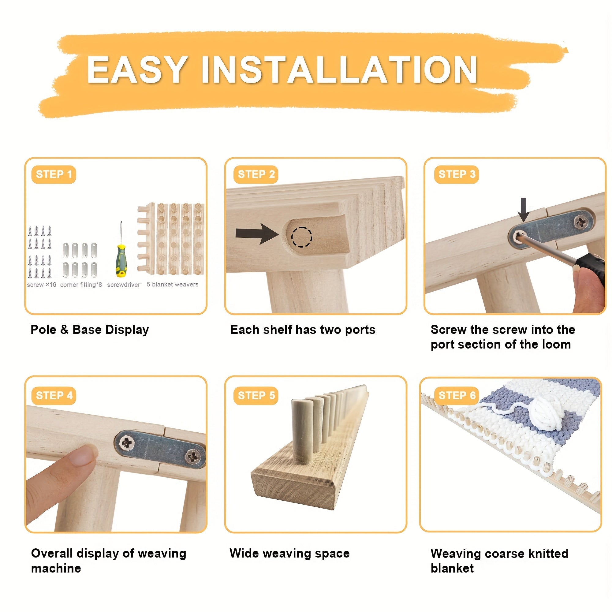 Kit de 4 Piezas para Tejer Mantas con Telar Manual de Madera - Artesanía DIY para Principiantes, Hecho a Mano para Mantas Acogedoras, Colchas y Afganos, Ideal para Artesanos DIY