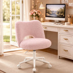 Klyvvo Silla de Escritorio con Ruedas, Silla de Maquillaje con Tejido Teddy Transpirable, Altura Ajustable, Ideal para Oficina, Hogar, Regalo Familiar, Soporta Hasta 150 Kg, Disponible en Rosa, Blanco y Gris