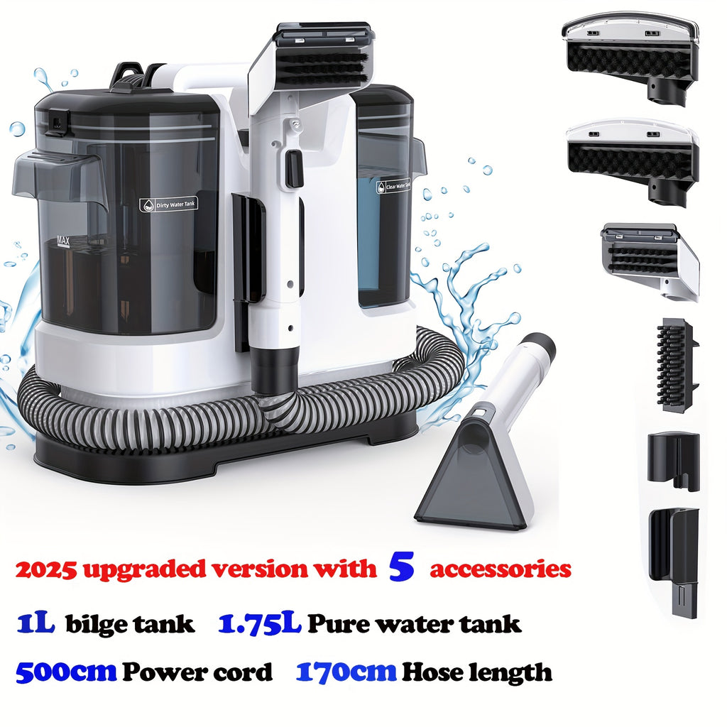 Máquina de limpieza de manchas portátil multiusos para alfombras y tapicería, potente máquina de limpieza de manchas con succión de 22500Pa, máquina de limpieza de telas con diseño de tanque de agua dual, removedor de manchas no químico para alfombras, ma