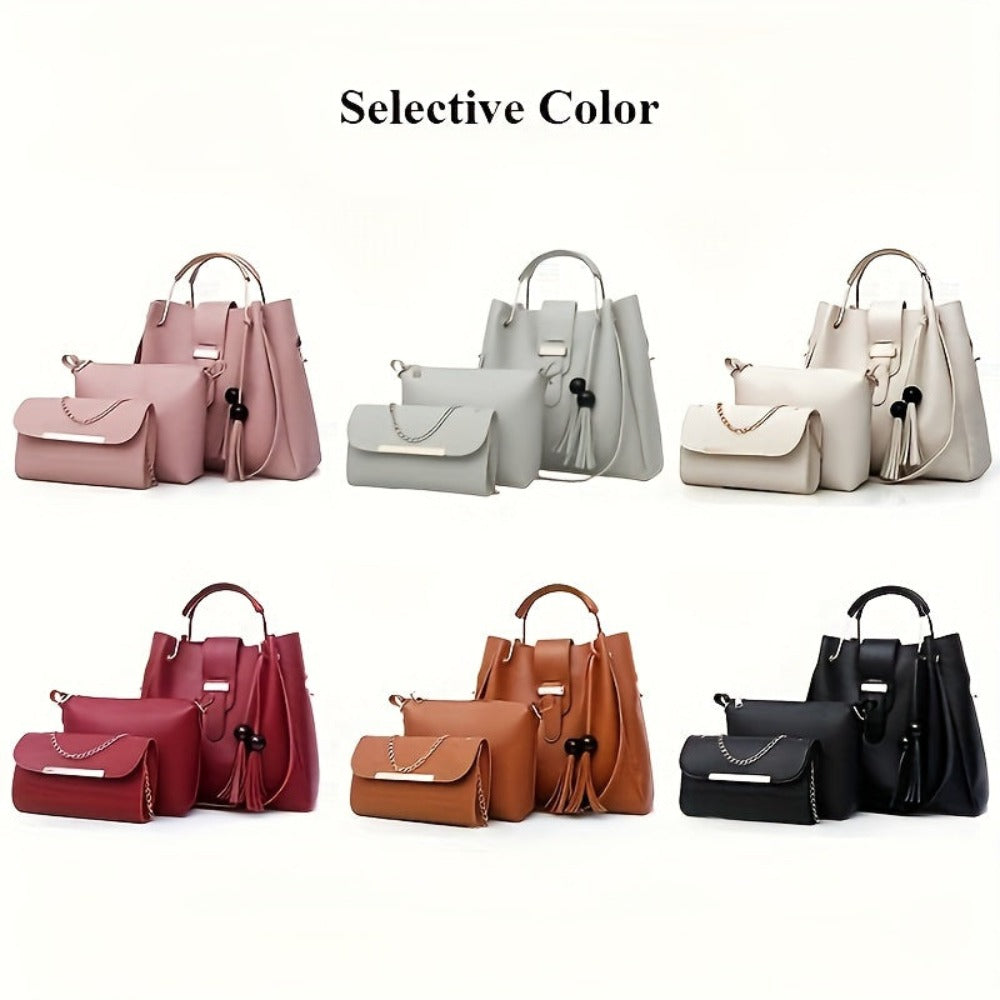 Conjunto de 3 bolsos de moda y versátiles para mujer con borlas de perlas, bolso tote de gran capacidad, bolso de mano exquisito y ligero, que satisface las necesidades del desplazamiento diario y los viajes, ideal para regalos de cumpleaños