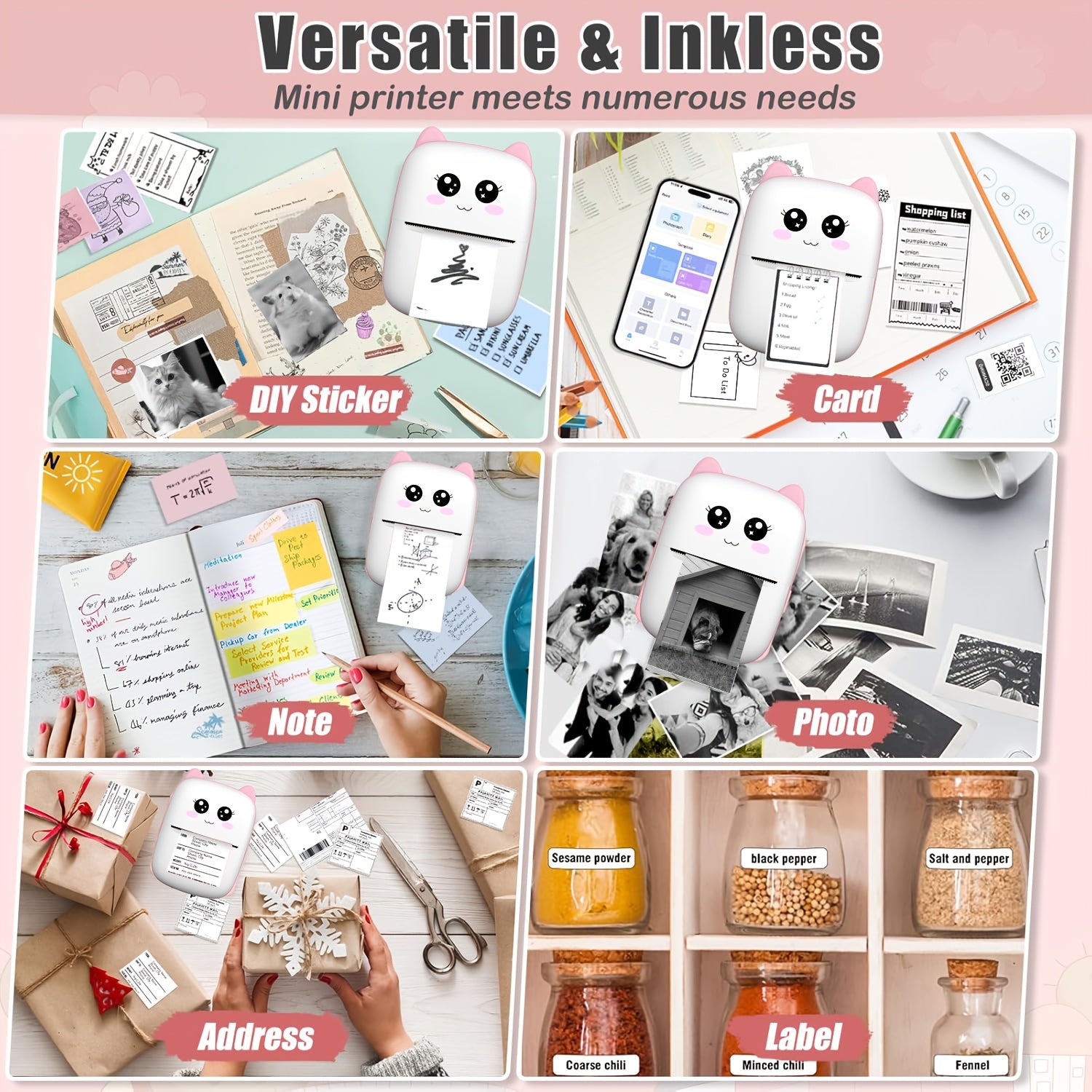 Impresora de etiquetas | Kit de mini impresora de etiquetas adhesivas, impresora térmica portátil de bolsillo sin tinta, impresora estándar o