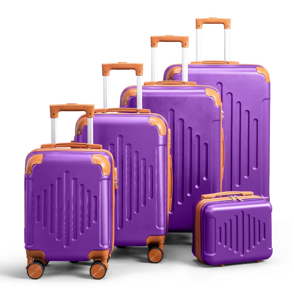 Juego de equipaje rígido morado oscuro combinado con marrón, 4/5 piezas, maleta rígida expandible con ruedas giratorias, equipaje de viaje ligero (12/16/20/24/28 pulgadas)