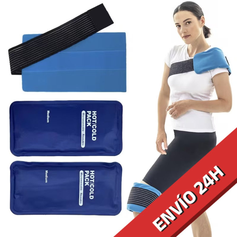 Pack de 2 x bolsa de Gel Frío calor Reutilizable - Incluye 1 funda multiposición de tela. Terapia frío / calor para fisioterapia. Hielo para lesiones deportivas y saco térmico (nevera / microondas).