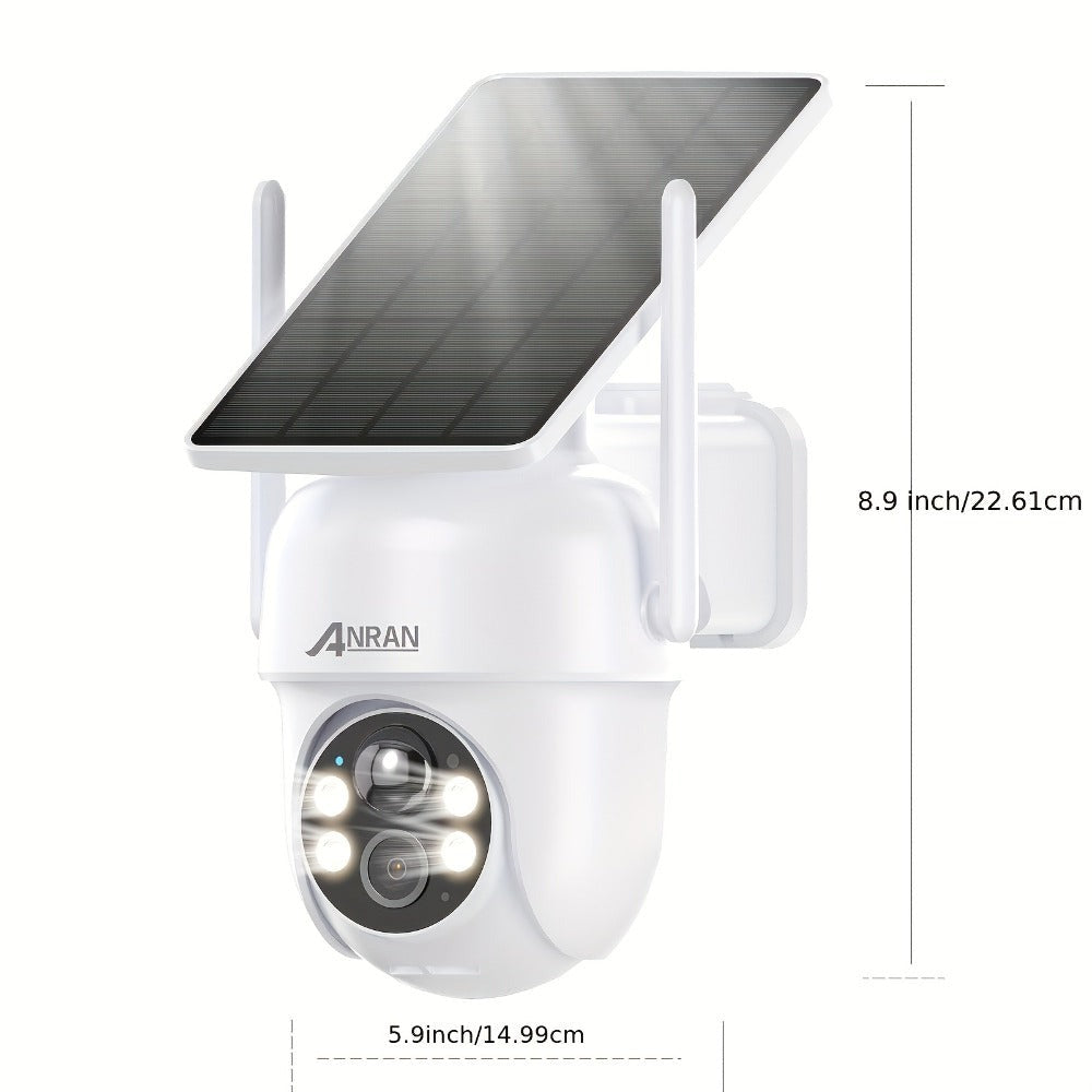 ANRAN Cámara de exterior inalámbrica de 3MP con batería de respaldo, visión nocturna a color, detección humana y audio bidireccional, alarma de sirena, adecuada para vigilancia empresarial, almacenamiento en la nube/SD, compatible con Alexa