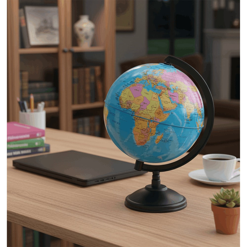 Globo Terráqueo en Español de 14 cm (Diámetro) – Esfera Giratoria Educativo y Decorativo, con Meridiano Graduado y Base Estable