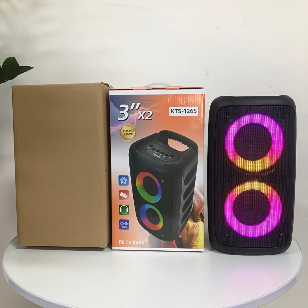 Altavoz Bluetooth | Altavoz Boombox Inalámbrico con Subwoofer: Gran Altavoz Estéreo para Exteriores Equipado con Iluminación RGB y Capacidad TWS