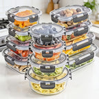 12 piezas de nuevos recipientes de cristal con tapa para almacenar alimentos 2026, para preparación de comidas, despensa de alimentos, cocina, recipientes para almacenar el almuerzo, a prueba de fugas, fiambrera bento de cristal sellada, aptos para microo
