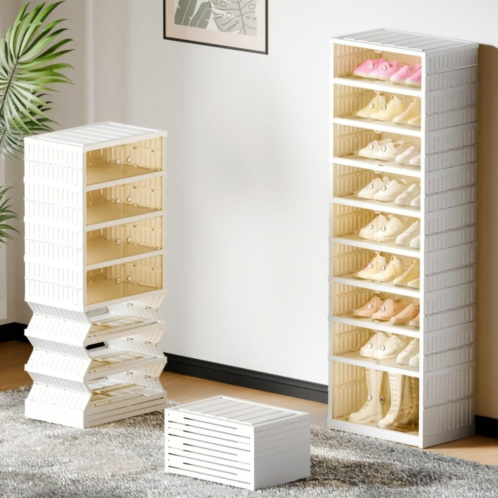 Organizador de Zapatos Plegable de 9 Niveles para 18 Pares, Estante de Zapatos de Plástico Colapsable, Armario de Almacenamiento de Cajas de Zapatos con Puerta Transparente Magnética, Fácil Montaje para Entrada, Dormitorio, Sala de Estar, Solo para Cocina