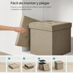 Puff o Banco de almacenaje Plegable | Taburete Reposapiés Otomana | Baúl de Almacenamiento | Taburete Reposapiés.para Cama, Dormitorio, salón, Comedor o Recibidor | 38x38x38cm | Soporta 300kg.