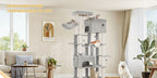 Árbol para gatos, Árbol para gatos XXL de 200 cm con 10 postes para rascar, 2 cuevas, 2 hamacas, plataforma grande, cepillo para gatos, cesta, árbol para gatos resistente para Maine Coon y gatos más grandes, gris claro/gris oscuro/beige