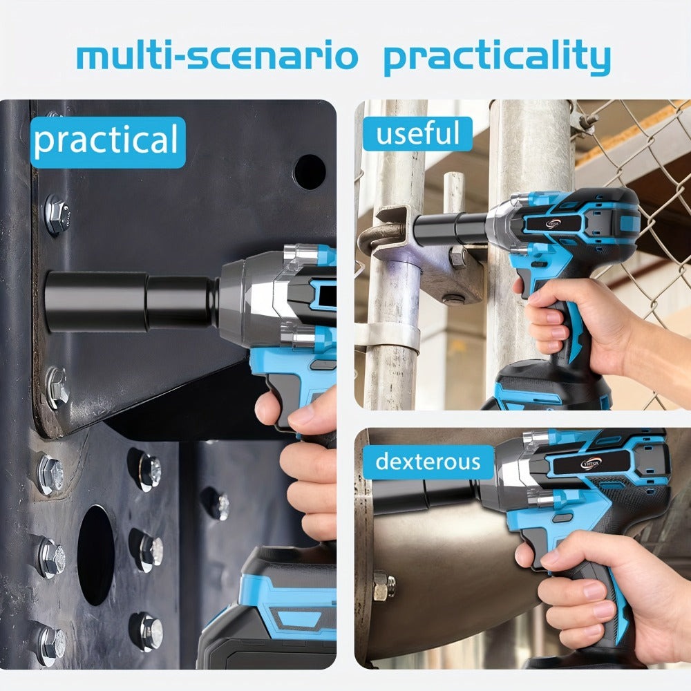 Llave de Impacto sin Escobillas, Alto Par, Rotación Bidireccional en Sentido Horario y Antihorario, Mango Antideslizante, Carcasa Aislada, Adecuada para Neumáticos de Coches/Camiones/Herramientas de Bricolaje/Herramientas Eléctricas, Opcional