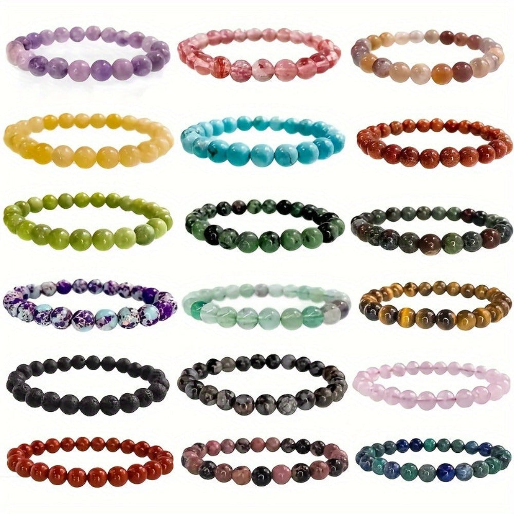 20 pulseras de piedra natural, pulseras de cuentas de piedra artificial de color aleatorio para mujeres y hombres, pulseras elásticas de cuentas redondas de 8 mm, pulseras naturales, regalo de cumpleaños, pulseras para mujer, pulseras para hombre, regalos