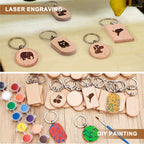 Dofiki Juego de 30/60 Llaveros de Madera, Redondos/Cuadrados/Ovalados, Grabados con Láser, Adecuados para Regalos Hechos a Mano de Bricolaje, Varios Llaveros y Etiquetas para Llaves