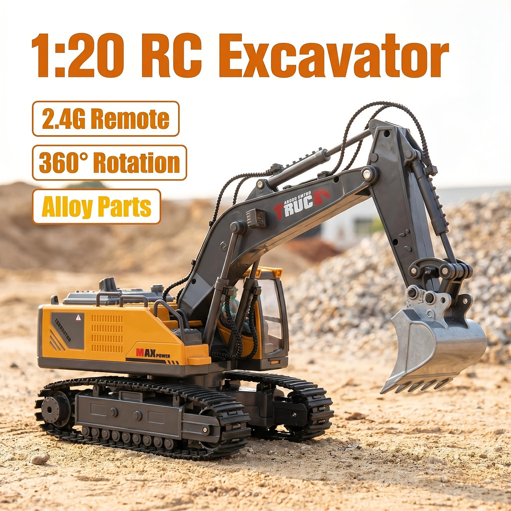 Vehículo de construcción con control remoto amarillo de 13 canales, excavadora, camión volquete, bulldozer, regalo perfecto para cumpleaños, Halloween y Navidad de niños