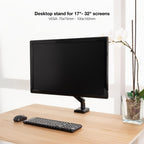 Soporte de brazo único para monitor de TV/computadora, diseño ergonómico, inclinación y rotación bidireccionales, altura ajustable, de acero, incluye 3 destornilladores portátiles.
