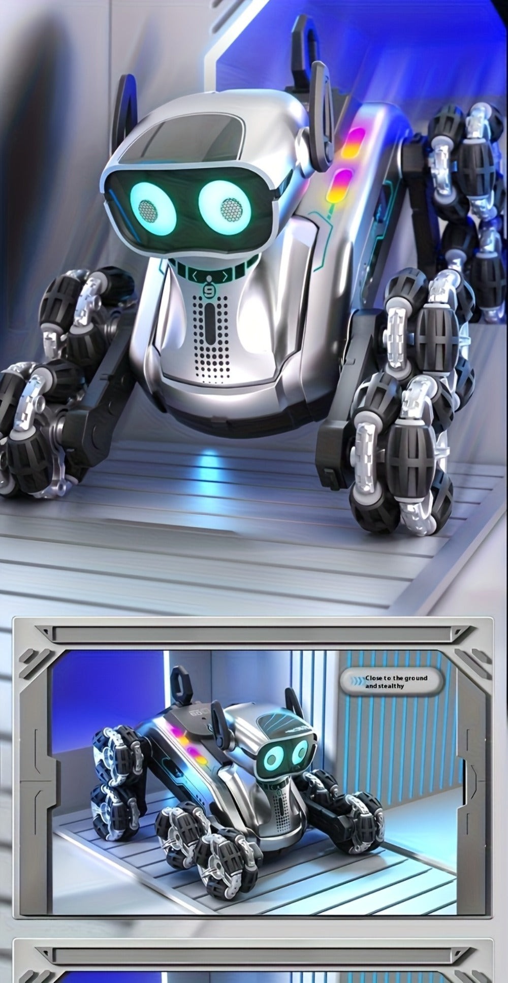 Robot Perro Espacial Mecánico más Nuevo de 2025 con Control Remoto y Tracción en 8 Ruedas, Apto para Fiestas, Espectáculos de Acrobacias - Juguete de Robot de Plástico Duradero, Mascota Electrónica para Juego al Aire Libre, Construcción Robusta, Acrobacia