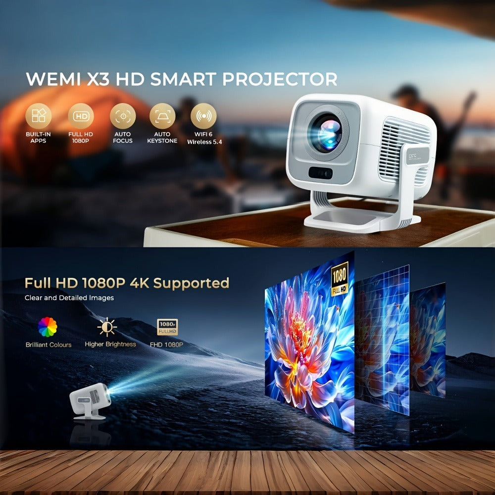Proyector inteligente portátil compatible con 4K con Wifi6 y BT5.4, nativo 1080P, 690ANSI, Android 11, enfoque automático y corrección automática de trapezoidal, proyector de cine en casa para películas, juegos, uso educativo, presentación multimedia, Pro
