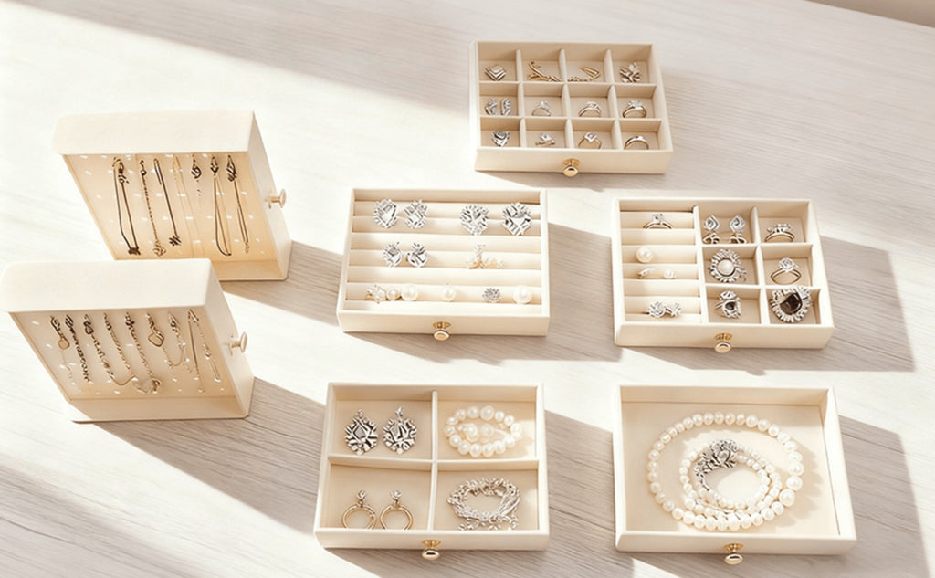 Caja de almacenamiento de joyas de gran capacidad con cajones y puerta lateral transparente, organizador multicapa para aretes, collares, anillos y pulseras, elegante solución de almacenamiento para tocador, joyeros