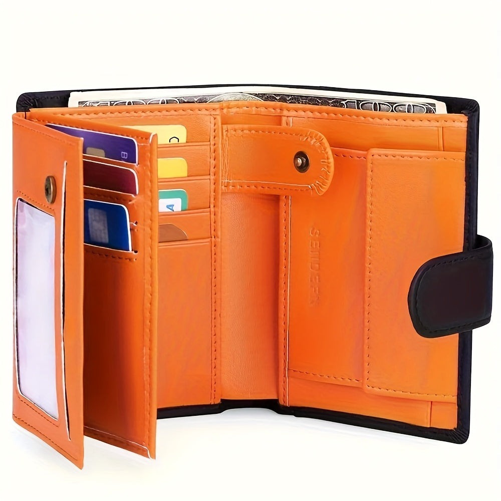 Cartera de Cuero Auténtico de Tres Solapas para Hombre con Protección RFID - Incluye 16 Ranuras para Tarjetas, un Monedero y un Portapasaporte