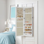 Armario Joyero Con Espejo, Joyero Para Pared O Puerta, Con Cerradura, 2 Cajones, 10 X 37 X 120 Cm, organizador pulseras collares pendientes anillos, diseño moderno accesorios joyas decoración dormitorio elegante, Regalos de Festivos, Regalos de Navidad