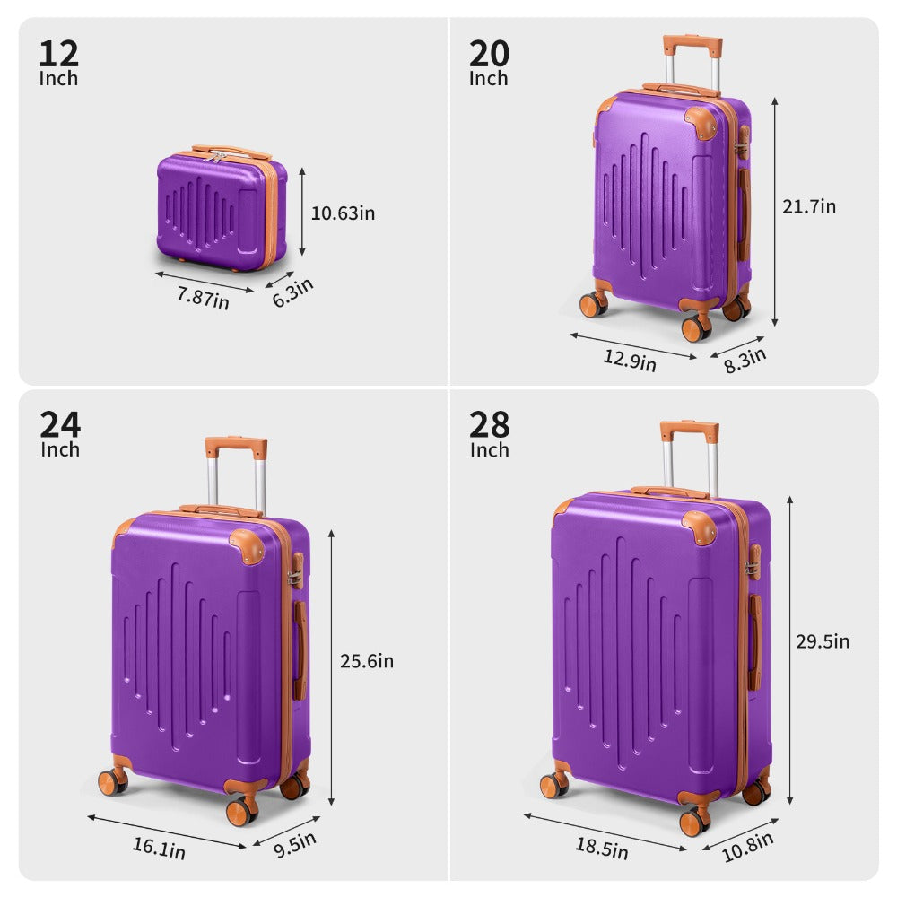 Juego de equipaje rígido morado oscuro combinado con marrón, 4/5 piezas, maleta rígida expandible con ruedas giratorias, equipaje de viaje ligero (12/16/20/24/28 pulgadas)