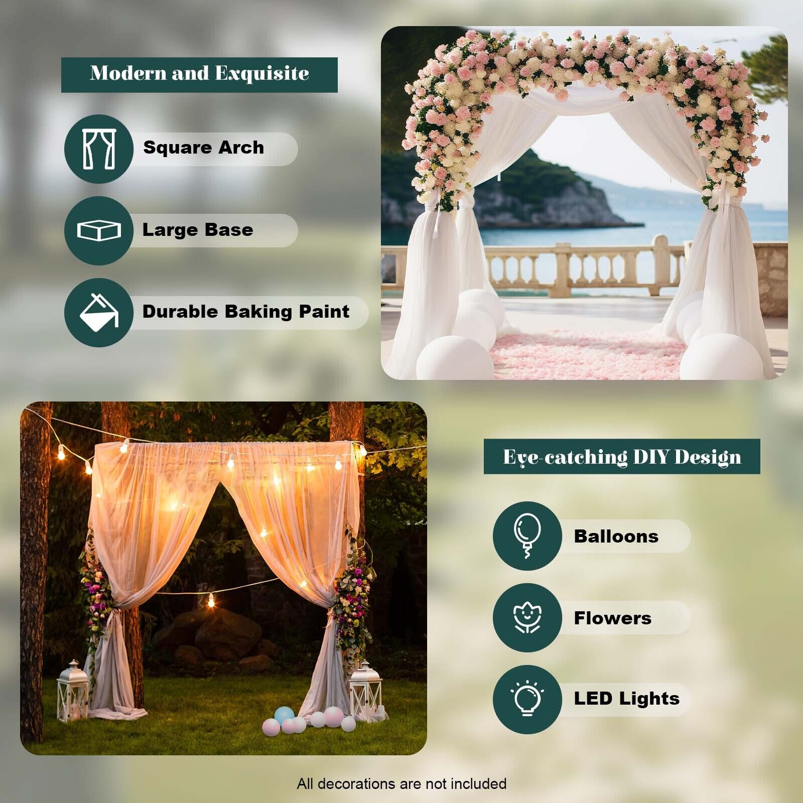 Arco de boda de metal de 3x3 m, soporte de fondo cuadrado ajustable en altura, soporte de arco de globo de metal rectangular para decoración de fondo de cabina de fotos de fiesta de cumpleaños de boda, arcos de boda amarillos para ceremonia, marco de cena