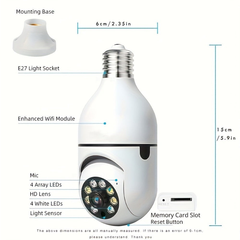 2pcs/4pcs Cámaras de Seguridad con Bombilla Controladas por la App Ease Life - Wifi Inalámbrico Interior Exterior (5Ghz), Vista de 360°, Casquillo E27, FHD 1080P, Visión Nocturna a Todo Color, Detección de Movimiento para la Seguridad del Hogar