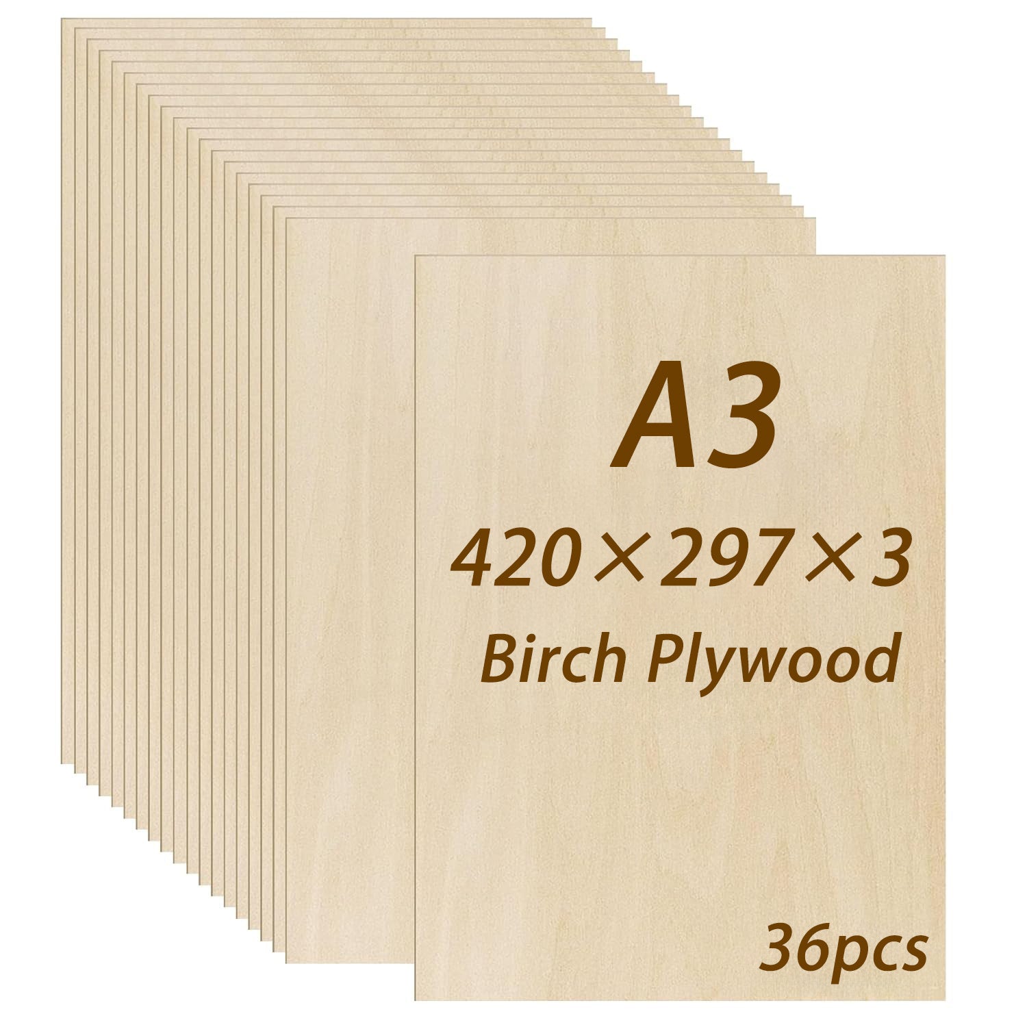 9/36/49 piezas de madera contrachapada de abedul | Paneles de madera artesanal de alta calidad de 420×297×3 mm, grano de madera natural, superficie lisa, robustos y estables, ideales para grabado láser, corte CNC, tallado de madera, artesanía, modelismo -