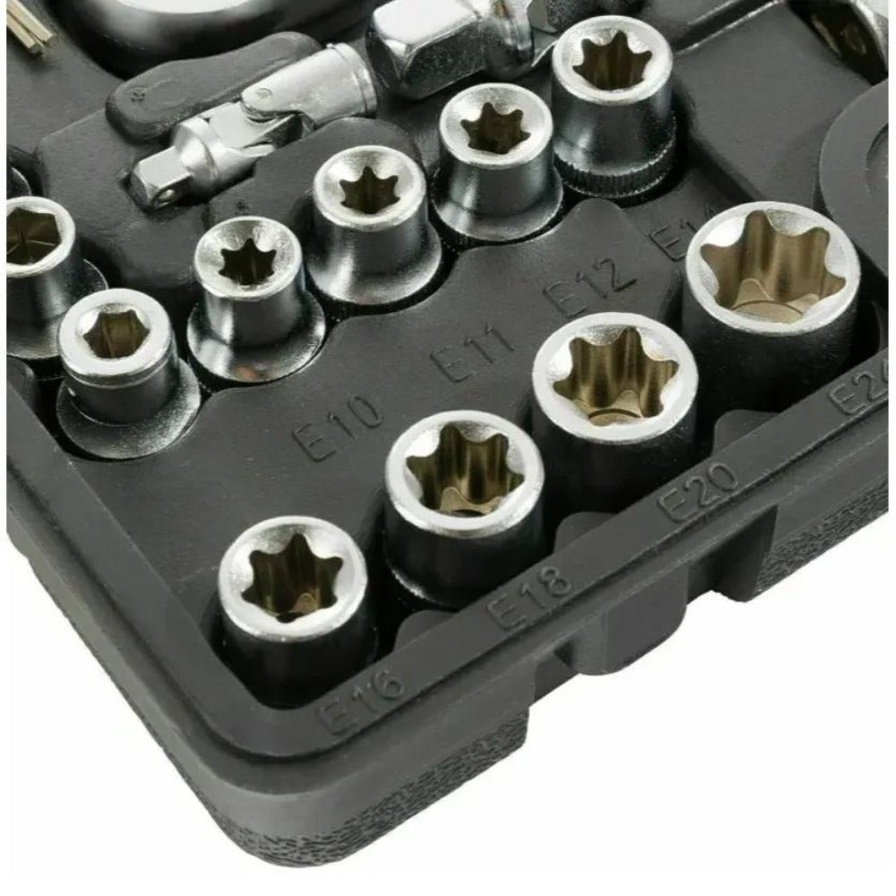 Juego de herramientas de 108 piezas Vasos para Llaves Carraca, incluye Llave de Trinquete, Ideal para Bricolaje, Reparación o Trabajos Mecánicos