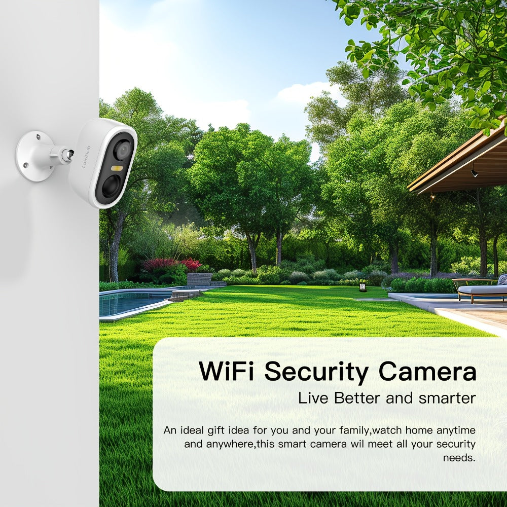 2 piezas Cámara de seguridad exterior LaxiHub, resolución 1296P, cámara CCTV con batería de 5200mAh para seguridad del hogar, almacenamiento en la nube/SD (hasta 256G), detección de movimiento con IA, foco, visión nocturna en color, audio bidireccional, d