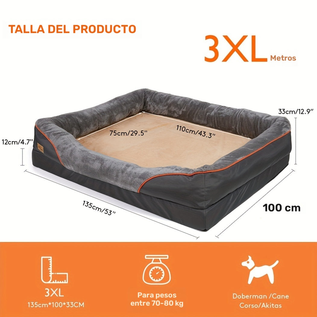 Cama para perros | Cama para perros de espuma viscoelástica L/XL/XXL/XXXL, sofá ortopédico y para mascotas, cojín con respaldo lavable con