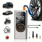 Inflador de neumáticos portátil inalámbrico de 150 PSI con medidor digital y luz LED, compresor de aire recargable USB-C - Infla rápidamente coches, bicicletas, motocicletas, balones, etc., herramienta portátil para inflar neumáticos, equipo de viaje para