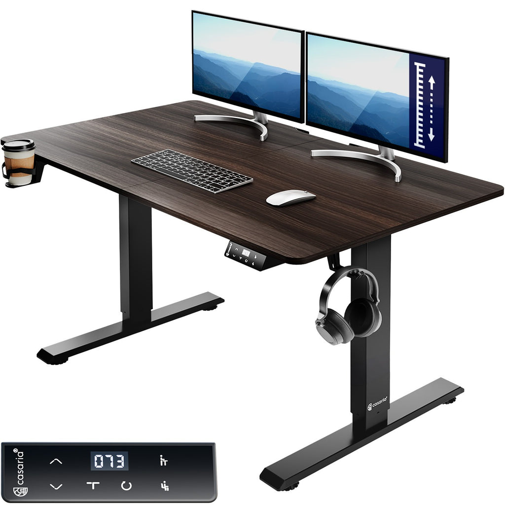 CASARIA® Escritorio Regulable en Altura con Pantalla LCD 73-118cm Marco de Acero Mesa Gaming Oficina Función Memoria