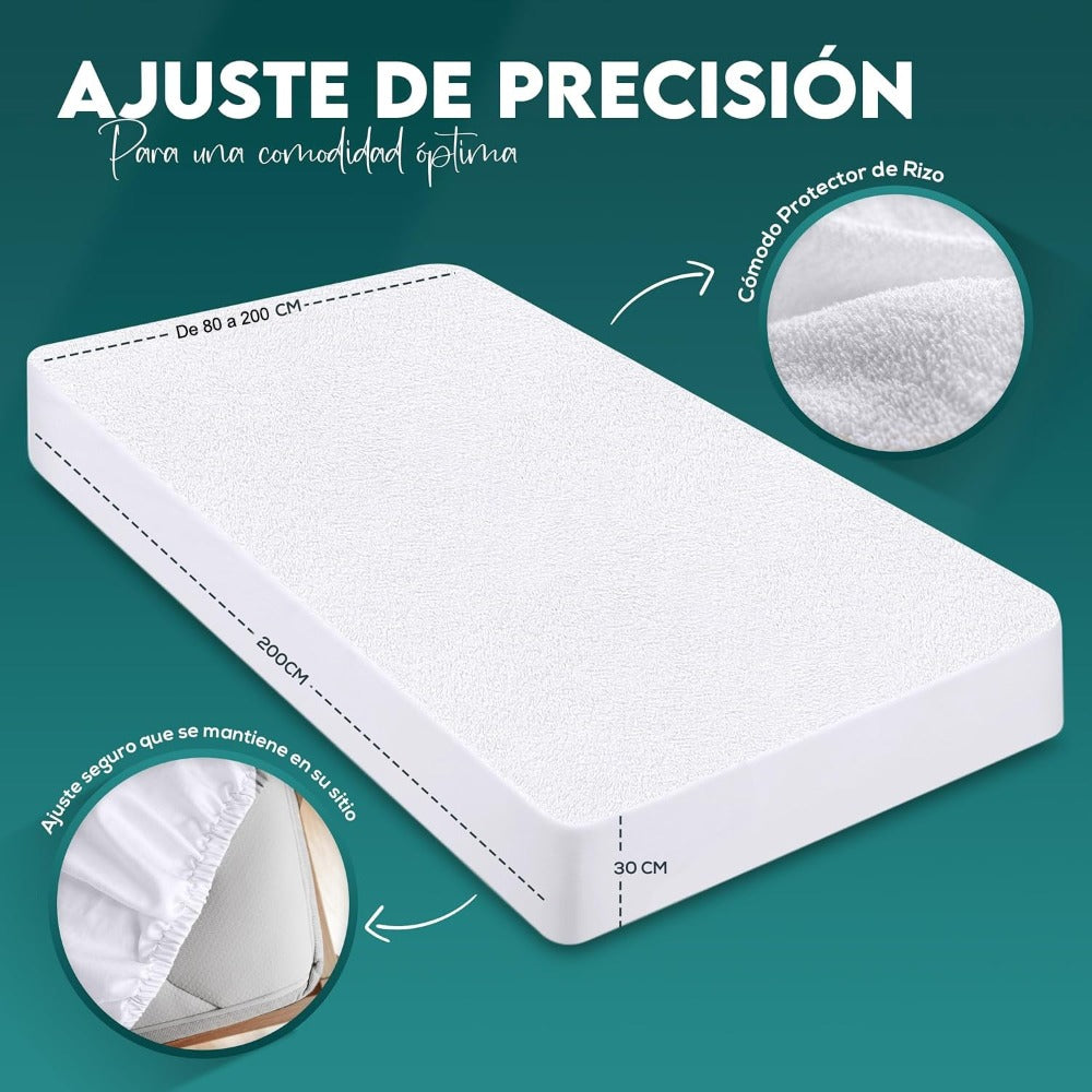 KingnetStore - Protector de colchón/Cubre colchón Ajustable, de Rizo, Transpirable. Elástico En Todo El Contorno. Variedad de Medida Disponible, Colchón hasta 30 CM Altura