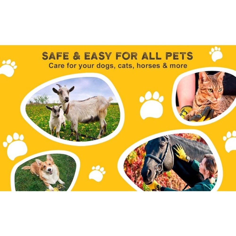Guantes para baño y aseo de mascotas - Guantes para deshacer pelaje aptos para mascotas con pelo largo y corto, eficaces para eliminar el pelo de gatos, perros y caballos (Amarillo)