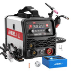 ANDELI 135Amp Máquina de Soldar MIG Flux Mig/Lift Tig/Stick 3-En-1 230V Portátil Sin Gas Multiproceso Soldadora Pantalla Digital LED Máquina de Soldar Inversor IGBT con Soplete Tig