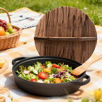 Olla de hierro fundido de 25CM con doble asa y tapa de madera, material de hierro fundido de alta calidad, conducción de calor uniforme, compatible con vaporización, fritura, estofado y hervido, apta para cocinas de inducción, estufas de cerámica y fuego