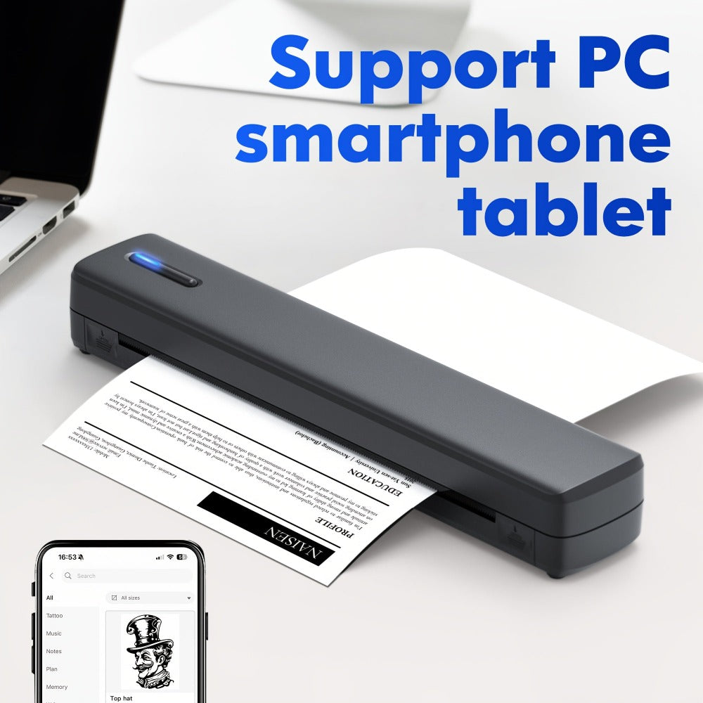Impresora portátil sin tinta D810B, impresora inalámbrica de viaje, máquina térmica para tatuajes, compatible con papel térmico A4 y carta estadounidense, compatible con teléfonos móviles y portátiles, adecuada para negocios, viajes, oficina y hogar