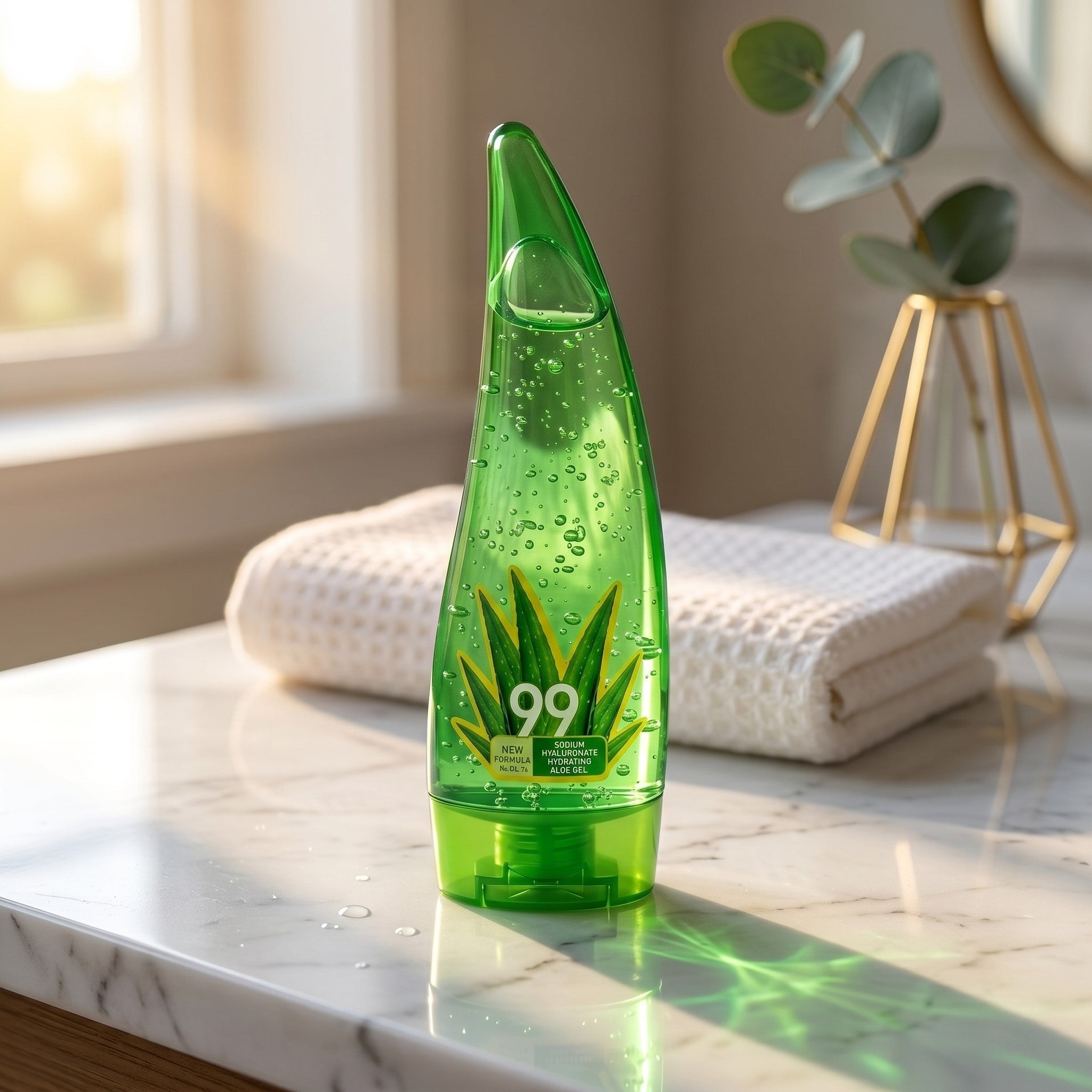 Gel de Aloe Vera 99% de 120 g, Cuidado de la Piel Hidratante Profundo y Calmante, Botella Bonita con Forma de Hoja, Crema Facial Diaria y Loción Corporal