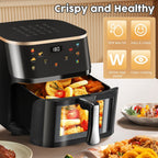 Freidora Inteligente 6 en 1, Capacidad de 10 Litros, Ventana Transparente, 6 Modos Preestablecidos, Control Táctil, Temporizador de 60 Minutos, Temperatura Ajustable (80-200°C), Ideal para Barbacoas Familiares y Comidas Saludables Bajas en Grasa
