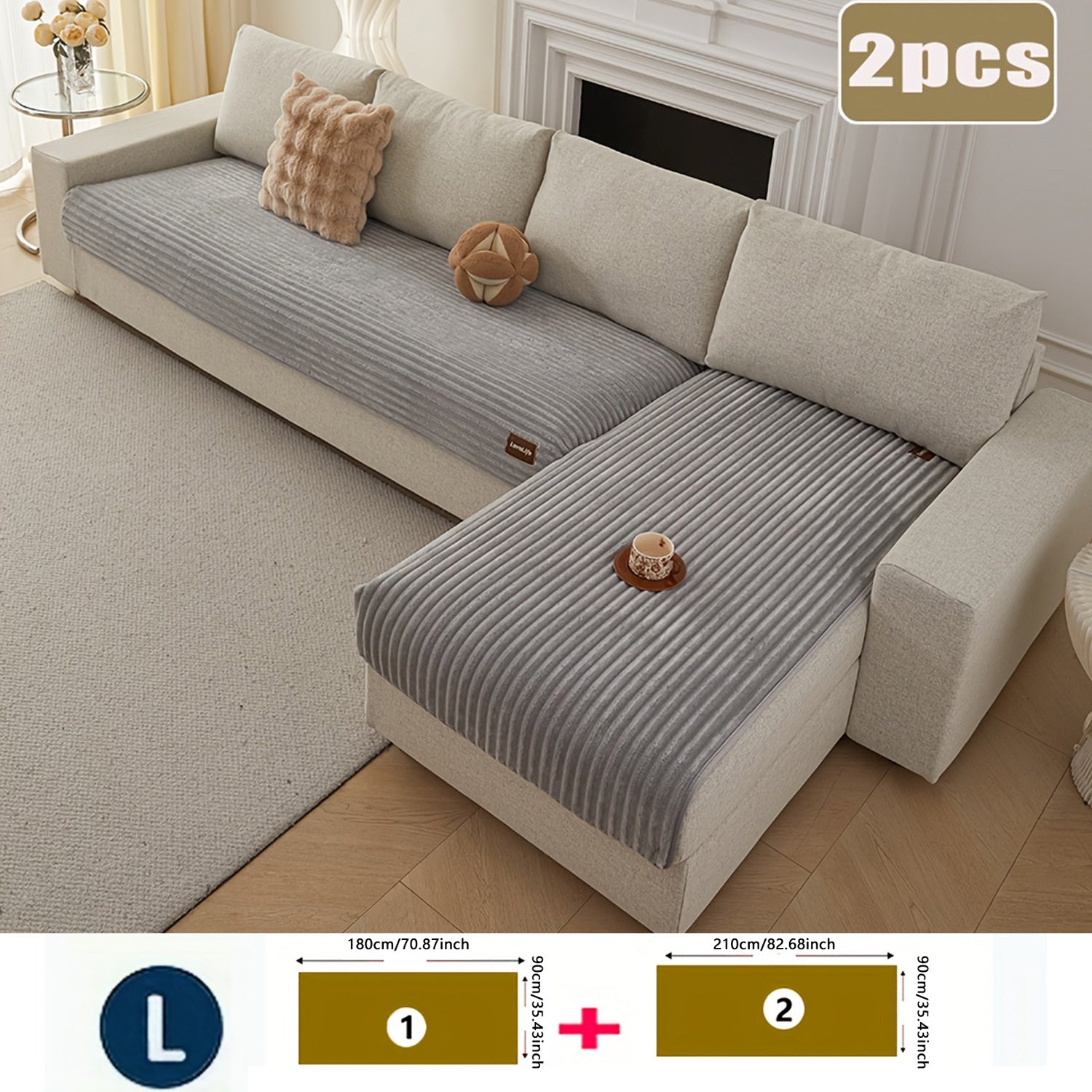 2 fundas de felpa para sofá con decoración de etiquetas, tela cómoda para todas las estaciones, antideslizantes y aptas para mascotas, favoritas de los amantes de los perros, lavables a máquina